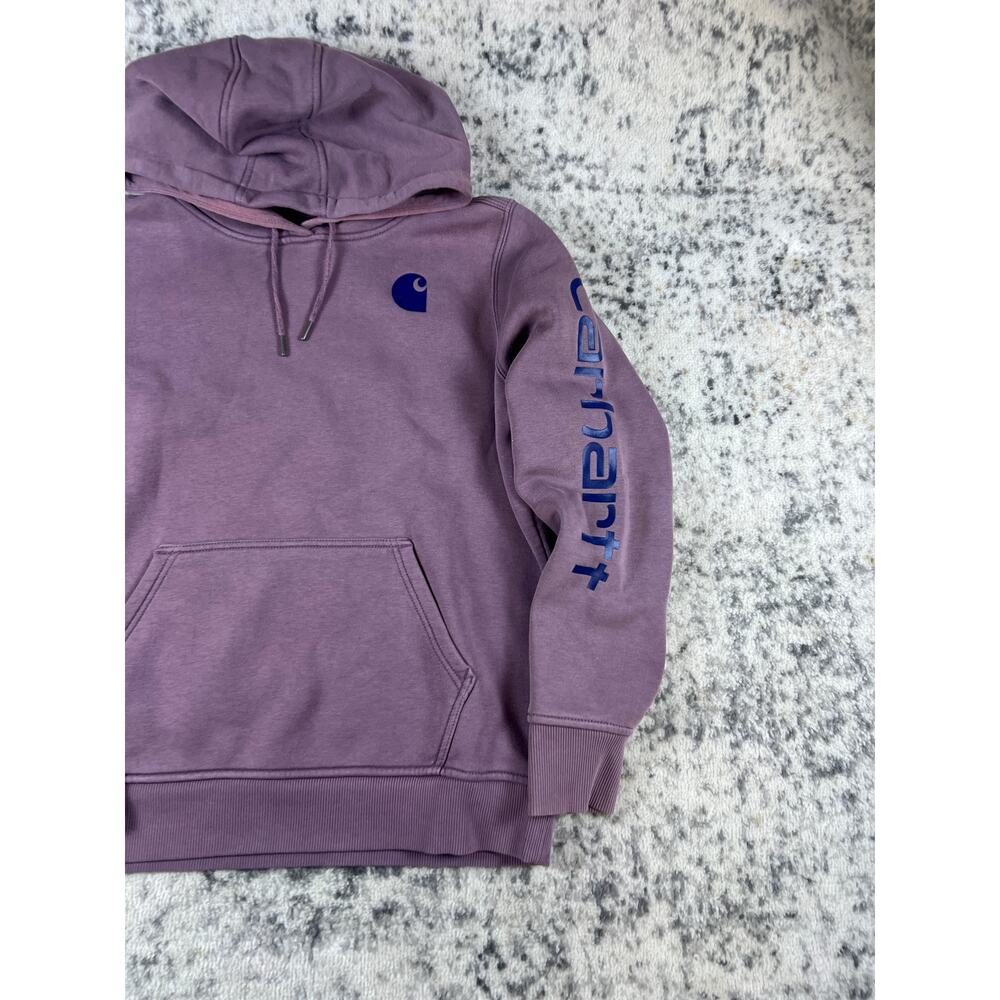Carhartt Hoodie Mens L Purple Logo Sleeve Iconic Clarksburg Minimalist Workwear - Picture 2 of 4